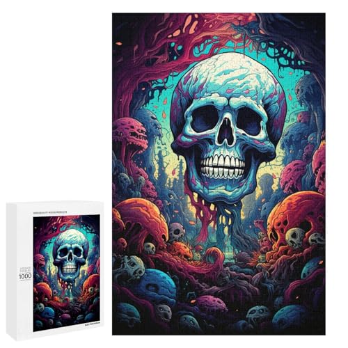 1000 teiliges Puzzle farbenfrohes psychedelisches Totenkopf Puzzle für Erwachsene Holzpuzzle Lernspiel 75 x 50 cm von QSYFNBZL