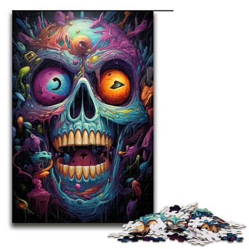 1000 teiliges Puzzle farbenfrohes psychedelisches Totenkopf Puzzle für Erwachsene Holzpuzzle Lernspiel 75 x 50 cm von QSYFNBZL
