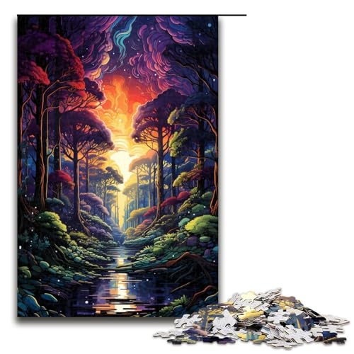 1000 teiliges Puzzle farbenfrohes psychedelisches Wald Puzzle für Erwachsene Holz Familienspiel 75 x 50 cm von QSYFNBZL
