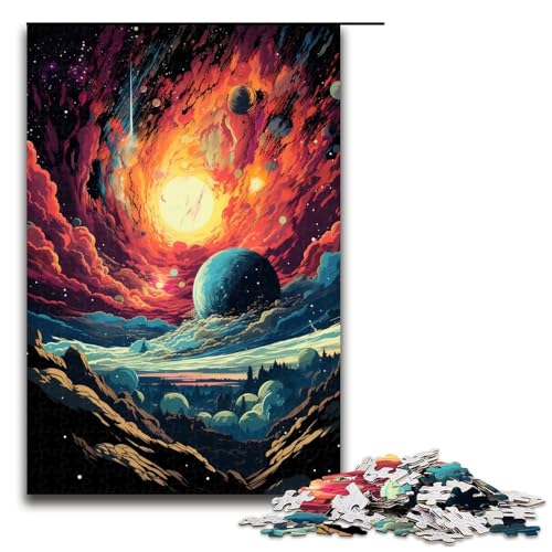 1000 teiliges Puzzle farbenfrohes psychedelisches Weltraum Puzzle für Erwachsene Holzpuzzle tolle Geschenke zu Weihnachten 75 x 50 cm von QSYFNBZL