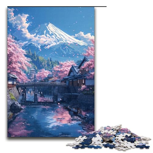 1000 teiliges Puzzle für Erwachsene Berg Fuji und Kirschblüte Lernpuzzle Lernspiel für Geburtstag und Weihnachten 1000 Teile von QSYFNBZL