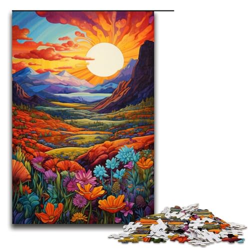 1000 teiliges Puzzle für Erwachsene Berge und Wildblumen bei Sonnenuntergang Denksport Puzzle Weihnachts und Geburtstagsgeschenke 75 x 50 cm von QSYFNBZL
