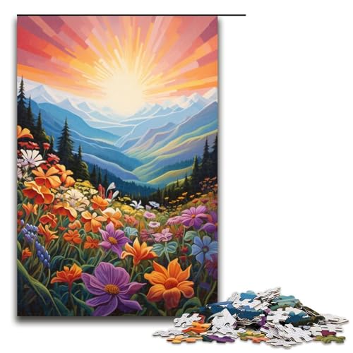 1000 teiliges Puzzle für Erwachsene Berge und Wildblumen bei Sonnenuntergang Hands on Spiel 75 x 50 cm von QSYFNBZL