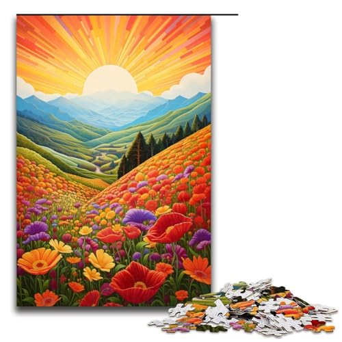 1000 teiliges Puzzle für Erwachsene Berge und Wildblumen bei Sonnenuntergang Puzzle für Kinder Holzpuzzle Lernspiel für Erwachsene 75 x 50 cm von QSYFNBZL