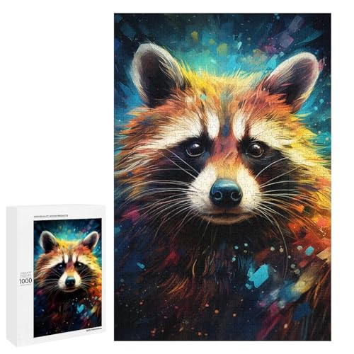1000 teiliges Puzzle für Erwachsene Bunte Psychedelia des Sternenhimmels Waschbär Puzzle für Kinder Holzpuzzle Lernspiel für Erwachsene 75 x 50 cm von QSYFNBZL
