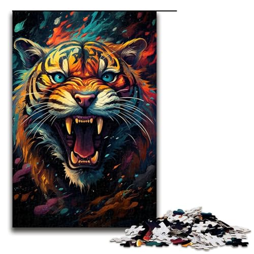 1000 teiliges Puzzle für Erwachsene Die farbenfrohe Psychedelia der mutierten Tiger Puzzle für Erwachsene Holzpuzzle Herausforderndes Spiel 75 x 50 cm von QSYFNBZL