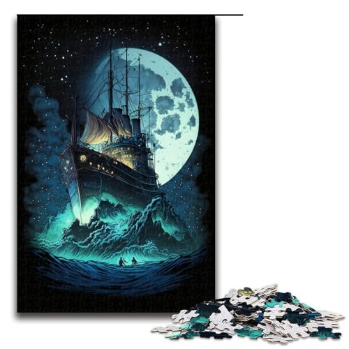 1000 teiliges Puzzle für Erwachsene Dunkles Piratenschiff Puzzle für Erwachsene Holzpuzzle anspruchsvolles Spiel 1000 Teile von QSYFNBZL