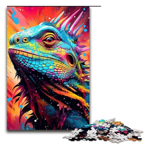 1000 teiliges Puzzle für Erwachsene Eidechse ist von Spritzern umgeben viele Bunte Lernpuzzles Lernspiel für Geburtstag und Weihnachten 75 x 50 cm von QSYFNBZL