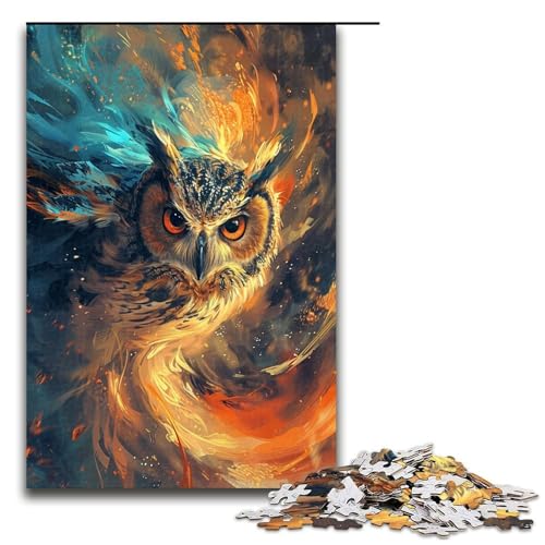 1000 teiliges Puzzle für Erwachsene Eule mit orangefarbenen und blauen Flammen Puzzle für Lernspiele Herausforderung Spielzeug Kunstwerk Geschenk 1000 Teile von QSYFNBZL
