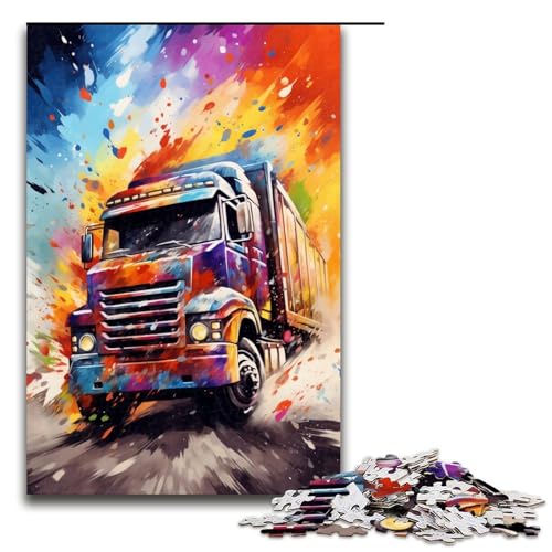 1000 teiliges Puzzle für Erwachsene Großer LKW ist von Spritzern umgeben Viele Farben Puzzle für Kinder Holzpuzzle Lernspiel für Erwachsene 75 x 50 cm von QSYFNBZL