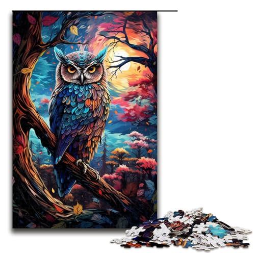 1000 teiliges Puzzle für Erwachsene Malen bunter Planet Eule Puzzle für Erwachsene Holzpuzzle anspruchsvolles Spiel 75 x 50 cm von QSYFNBZL