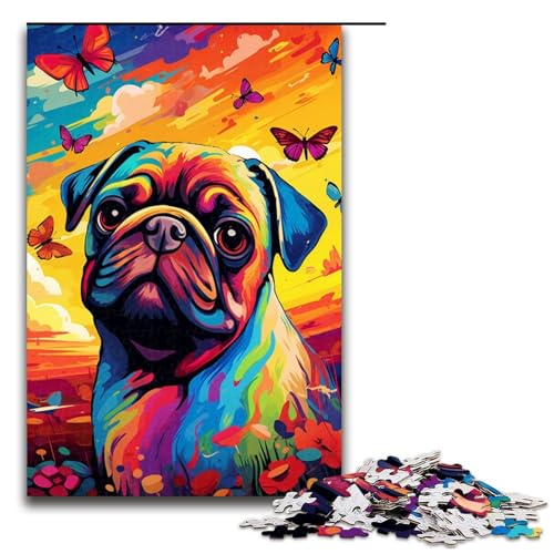 1000 teiliges Puzzle für Erwachsene Möpse und Schmetterlinge und Schmetterlinge Dekomprimieren intellektuelles Lernspielzeug Geschenkideen 75 x 50 cm von QSYFNBZL