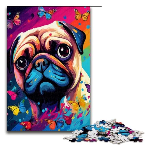 1000 teiliges Puzzle für Erwachsene Möpse und Schmetterlinge und Schmetterlings Puzzle für Lernspiele Herausforderung Spielzeug Kunstwerk Geschenk 75 x 50 cm von QSYFNBZL