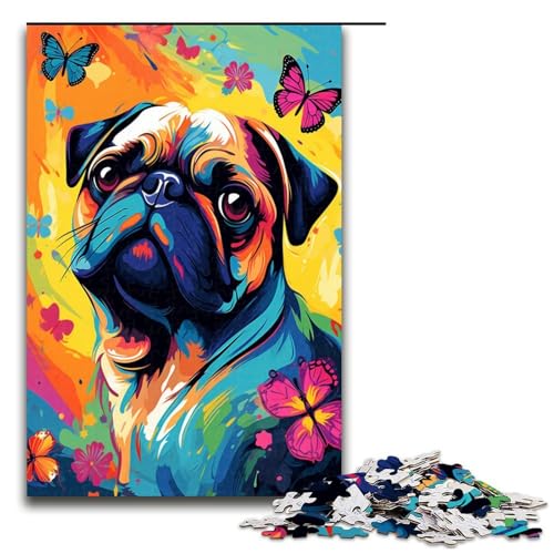 1000 teiliges Puzzle für Erwachsene Möpse und Schmetterlinge und Schmetterlings und Schmetterlings Puzzle Entspannungsspiele Familienspiel Stressabbau schwierige Herausforderung 75 x 50 cm von QSYFNBZL