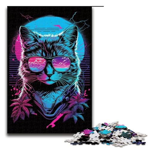 1000 teiliges Puzzle für Erwachsene Neonkatze Lernpuzzle Lernspiel für Geburtstag und Weihnachten 75 x 50 cm von QSYFNBZL