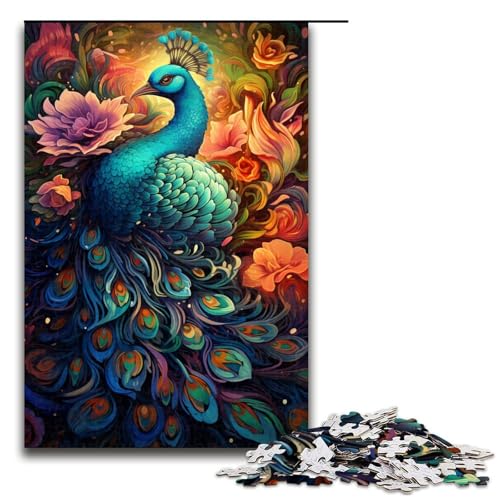 1000 teiliges Puzzle für Erwachsene Pfau unter Blumen Lernpuzzle Lernspiel für Geburtstag Weihnachten 75 x 50 cm von QSYFNBZL