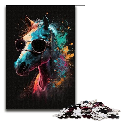 1000 teiliges Puzzle für Erwachsene Pferde mit Brille Puzzle für Lernspiele Herausforderung Spielzeug Kunstwerk Geschenk 1000 PCS von QSYFNBZL