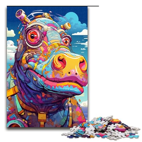 1000 teiliges Puzzle für Erwachsene Roboter Nilpferd von SplattersLots Dickes farbiges Wolkenpuzzle Wanddekoration Stressabbau 75 x 50 cm von QSYFNBZL