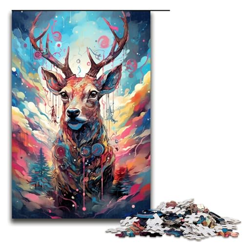 1000 teiliges Puzzle für Erwachsene Roboterhirsch von SplattersLots of Thick Coloured Clouds Lernpuzzle Lernspiel für Geburtstag Weihnachten 75 x 50 cm von QSYFNBZL