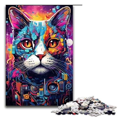 1000 teiliges Puzzle für Erwachsene Roboterkatze von SplattersLots of Thick Coloured Clouds Lernpuzzle Lernspiel für Geburtstag Weihnachten 75 x 50 cm von QSYFNBZL