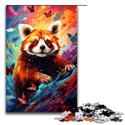 1000 teiliges Puzzle für Erwachsene Roter Panda und Schmetterling von SplattersLots Farbiges Familien Spaß Puzzle mit passendem Poster und Quizblatt 75 x 50 cm von QSYFNBZL