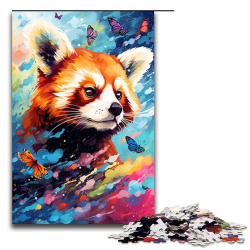 1000 teiliges Puzzle für Erwachsene Roter Panda und Schmetterling von SplattersLots buntes Lernpuzzle Lernspiel für Geburtstag und Weihnachten 75 x 50 cm von QSYFNBZL