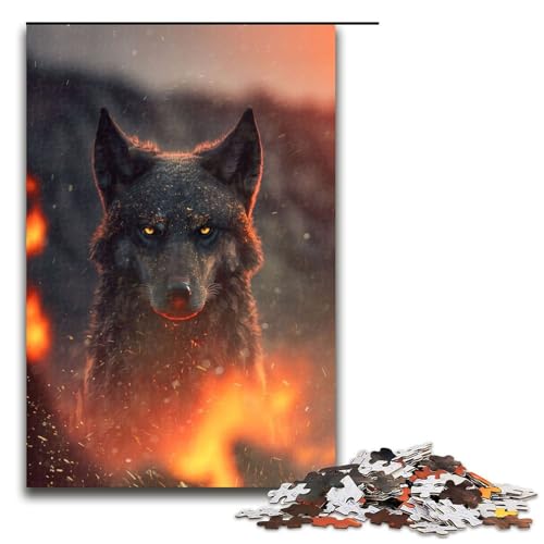 1000 teiliges Puzzle für Erwachsene Schwarzer Wolf im Feuer Puzzle für Kinder Holzpuzzle Lernspiel für Erwachsene 75 x 50 cm 1000 teiliges Puzzle für Erwachsene Schwarzer Wolf im Feuer Puzzle für Kinder Holzpuzzle Lernspiel für Erwachsene 75 x 50 cm von QSYFNBZL