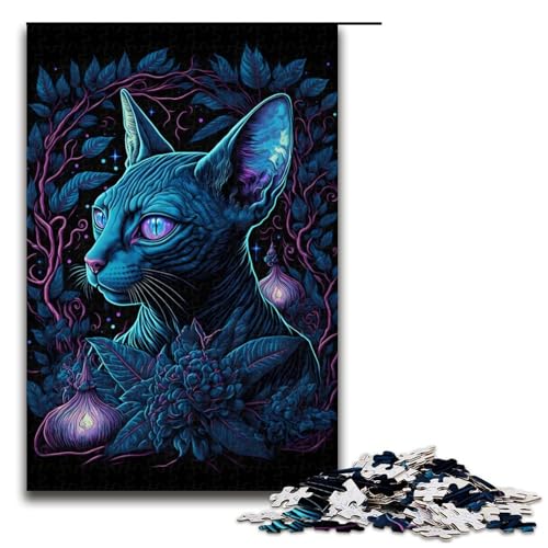 1000 teiliges Puzzle für Erwachsene Schwarzlichtkatze DIY Puzzle Spielzeug tolle Geschenke zu Weihnachten für Teenager ab 14 Jahren 75 x 50 cm von QSYFNBZL