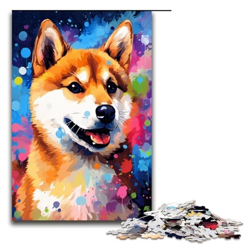 1000 teiliges Puzzle für Erwachsene Shiba Inu Baby ist von Spritzern umgeben viele Farben Puzzle für Kinder Holzpuzzle Lernspiel für Erwachsene 1000 Teile von QSYFNBZL