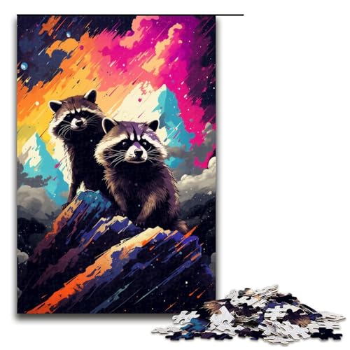 1000 teiliges Puzzle für Erwachsene Waschbären im Krater sind von Spritzern umgeben Puzzle zum Anfassen 75 x 50 cm von QSYFNBZL