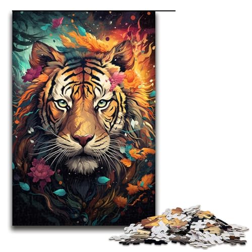 1000 teiliges Puzzle für Erwachsene Zeichnung eines wütenden Tigers Puzzles für Erwachsene Holzpuzzle anspruchsvolles Spiel 75 x 50 cm von QSYFNBZL