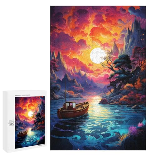 1000 teiliges Puzzle für Erwachsene buntes psychedelisches Boot auf dem Meer Puzzle für Lernspiele Herausforderung Spielzeug Kunstwerk Geschenk 75 x 50 cm von QSYFNBZL