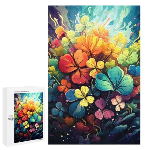 1000 teiliges Puzzle für Erwachsene buntes psychedelisches Kleeblatt Puzzle für Lernspiele Herausforderung Spielzeug Kunstwerk Geschenk 75 x 50 cm von QSYFNBZL