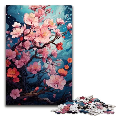 1000 teiliges Puzzle für Erwachsene buntes psychedelisches Pflaumenblüten Puzzle Wanddekoration geeignet als Schreibtischdekoration 75 x 50 cm von QSYFNBZL