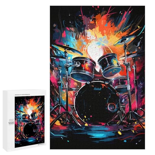 1000 teiliges Puzzle für Erwachsene buntes psychedelisches Schlagzeug Puzzle für Lernspiele Herausforderung Spielzeug Kunstwerk Geschenk 75 x 50 cm von QSYFNBZL
