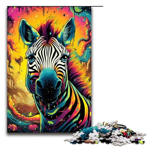 1000 teiliges Puzzle für Erwachsene buntes psychedelisches Zebra Lernpuzzle Lernspiel für Geburtstag und Weihnachten 75 x 50 cm von QSYFNBZL