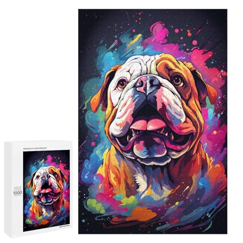 1000 teiliges Puzzle für Erwachsene farbenfroh psychedelisch von Psychedelic Bulldog Lernpuzzle Lernspiel für Geburtstag und Weihnachten 75 x 50 cm von QSYFNBZL