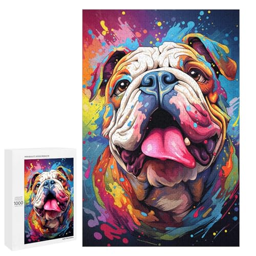 1000 teiliges Puzzle für Erwachsene farbenfroh psychedelisch von Psychedelic Bulldog Lernpuzzle Lernspiel für Geburtstag und Weihnachten 75 x 50 cm von QSYFNBZL