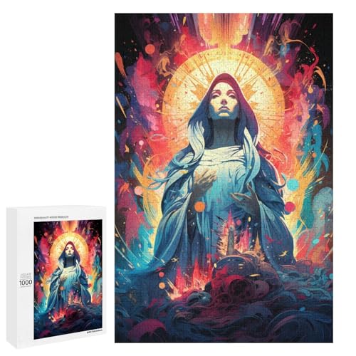 1000 teiliges Puzzle für Erwachsene farbenfrohe Psychedelia der Jungfrau Maria Entspannungsspiele Familienspiel zum Stressabbau schwierige Herausforderung 75 x 50 cm von QSYFNBZL