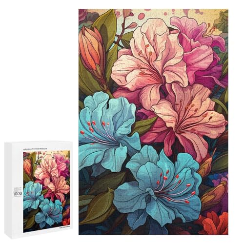 1000 teiliges Puzzle für Erwachsene farbenfrohe Psychedelia der Rhododendren Puzzle Geburtstagsgeschenk für Teenager ab 14 Jahren 75 x 50 cm von QSYFNBZL