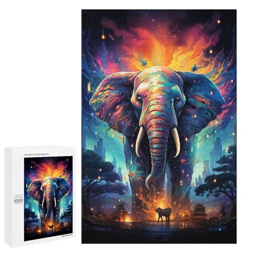 1000 teiliges Puzzle für Erwachsene farbenfrohe Psychedelia der Sternenelefanten Puzzle Geburtstagsgeschenk für Teenager ab 14 Jahren 75 x 50 cm von QSYFNBZL