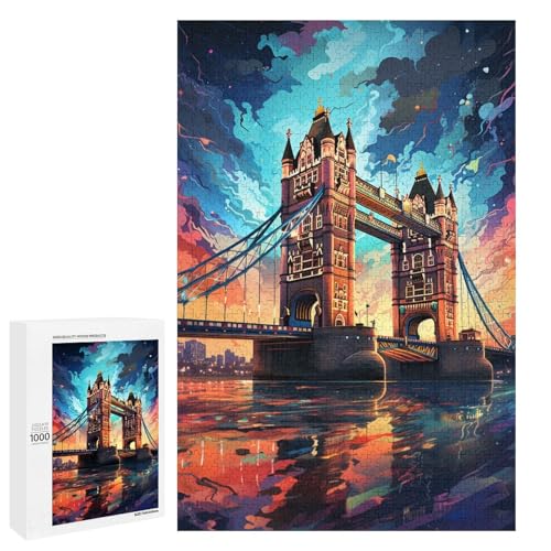 1000 teiliges Puzzle für Erwachsene farbenfrohe Psychedelia der Tower Bridge Puzzle für Lernspiele Herausforderung Spielzeug Kunstwerk Geschenk 75 x 50 cm von QSYFNBZL