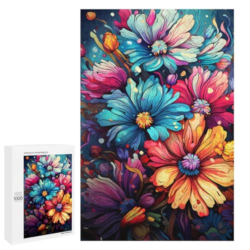 1000 teiliges Puzzle für Erwachsene farbenfrohe Psychedelia der kleinen Gänseblümchen Puzzle für Lernspiele Herausforderung Spielzeug Kunstwerk Geschenk 75 x 50 cm von QSYFNBZL