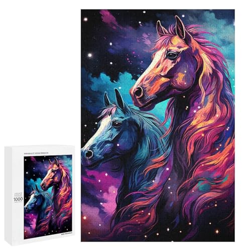1000 teiliges Puzzle für Erwachsene farbenfrohe Psychedelia des Sternenhimmels Pferd Lernpuzzle Lernspiel für Geburtstag und Weihnachten 75 x 50 cm von QSYFNBZL