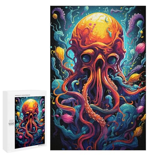 1000 teiliges Puzzle für Erwachsene farbenfrohe Psychedelia des Weltraum Oktopus Puzzles Geburtstagsgeschenk für Teenager ab 14 Jahren 75 x 50 cm von QSYFNBZL