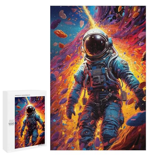 1000 teiliges Puzzle für Erwachsene farbenfrohe Psychedelia mit Neon Astronauten Familienaktivität Puzzle Familienspiel Stressabbau schwieriges Herausforderungspuzzle 75 x 50 cm von QSYFNBZL