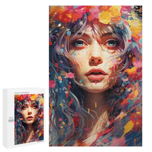 1000 teiliges Puzzle für Erwachsene farbenfrohe Psychedelia of Space Girl Puzzle für Lernspiele Herausforderung Spielzeug Kunstwerk Geschenk 75 x 50 cm von QSYFNBZL