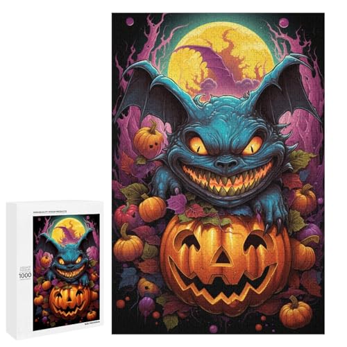 1000 teiliges Puzzle für Erwachsene farbenfrohe psychedelische Fledermäuse und Kürbisse Geburtstagsgeschenk für Teenager ab 14 Jahren 75 x 50 cm von QSYFNBZL