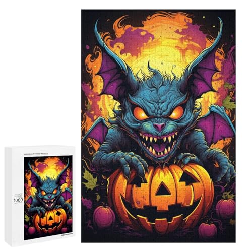 1000 teiliges Puzzle für Erwachsene farbenfrohe psychedelische Fledermäuse und Kürbisse Spielpuzzles ganze Familie 75 x 50 cm von QSYFNBZL
