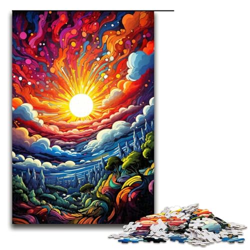 1000 teiliges Puzzle für Erwachsene farbenfrohe psychedelische Landschaft Lernpuzzle Lernspiel für Geburtstag und Weihnachten 75 x 50 cm von QSYFNBZL